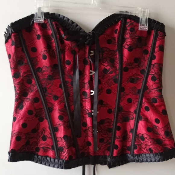 Corset 'Alivila.y' Red/Black Satin & Lace Size XXL - Picture 4 of 16